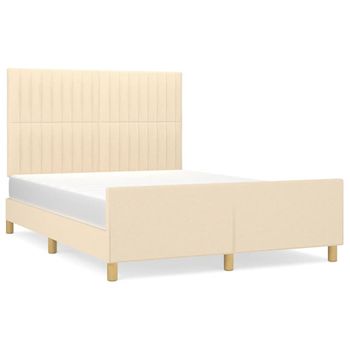 Estructura De Cama Con Cabecero De Tela Color Crema 140x190 Cm Vidaxl