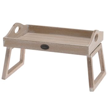 Sofa Tray In Wood, Foldable Legs, 300x200x180mm, 'living' Tag, Natural Color, With Handle.