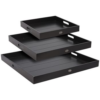 3 Bandeja Para Servicio De Madera Wellhome 34; 48 Y 58 Cm Negro