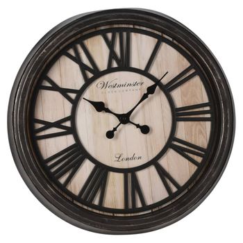 Reloj De Pared Números Romanos London Negro Y Natural H&s Collection
