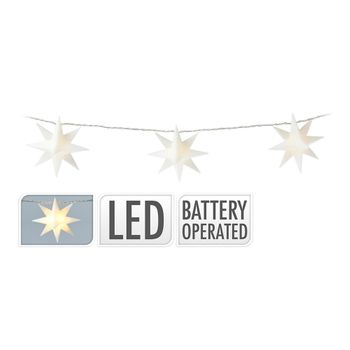 Guirnalda A Pilas Fija 10 Leds Estrellas Decorativas Ø8cm Luz Blanco Calido 1,8m