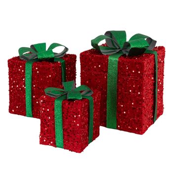 Set De 3 Deco Regalos De Navidad Con Led Verdes/rojas Ecd Germany