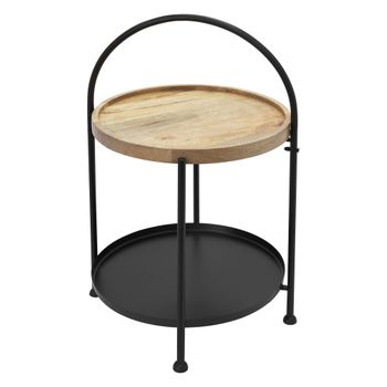 Mesa Auxiliar Dos Niveles Ø38x55 Cm Metal Negro Y Madera Ecd Germany