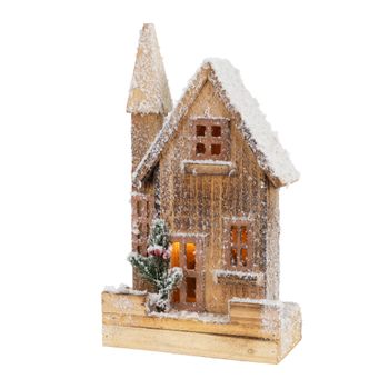 Casa De Navidad De Madera 21x7x42 Cm Led Blanco Cálido Ecd Germany