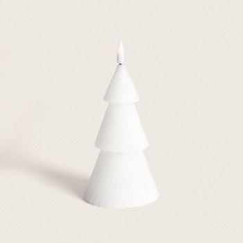 Vela Led Cera Natural Árbol De Navidad Con Batería 15 Cm Blanco