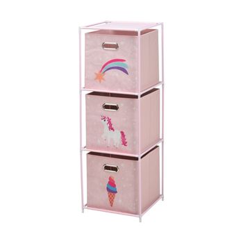 Estantería Infantil Unicornio 3 Cajas De Tela Rosa 102x35x35 Cm