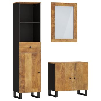 Conjunto De Muebles De Baño 3 Piezas Madera Maciza De Mango Vidaxl