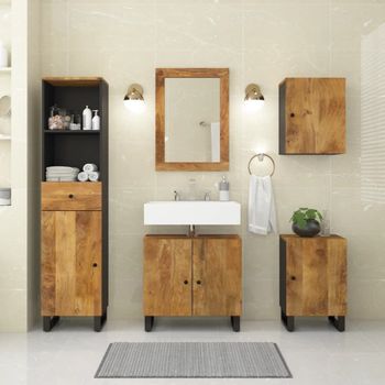 Conjunto De Muebles De Baño 5 Piezas Madera Maciza De Mango Vidaxl