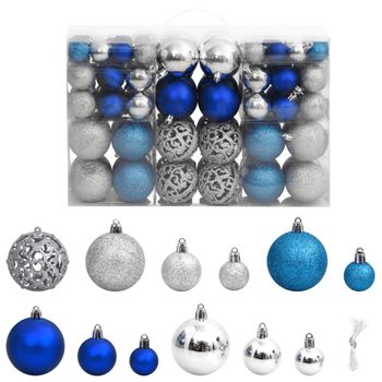 Bolas De Navidad 100 Unidades Azul Y Plateado 3 / 4 / 6 Cm Vidaxl