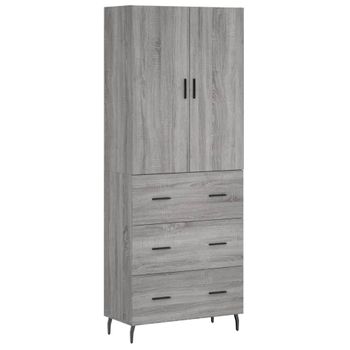 Aparador Alto Madera Contrachapada Gris Sonoma 69,5x34x180 Cm Vidaxl