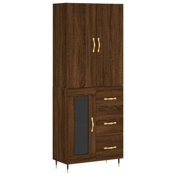 Aparador Alto Madera Contrachapada Marrón Roble 69,5x34x180 Cm Vidaxl