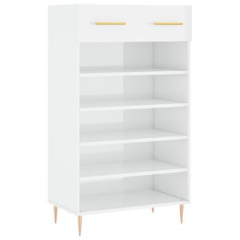 Mueble Zapatero Madera Contrachapada Blanco Brillo 60x35x105 Cm Vidaxl