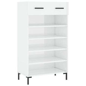 Mueble Zapatero Madera Contrachapada Blanco Brillo 60x35x105 Cm Vidaxl