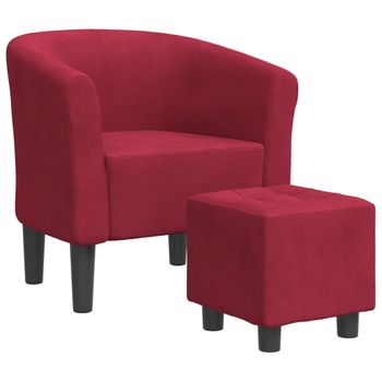 Sillón Con Taburete Terciopelo Rojo Tinto Vidaxl