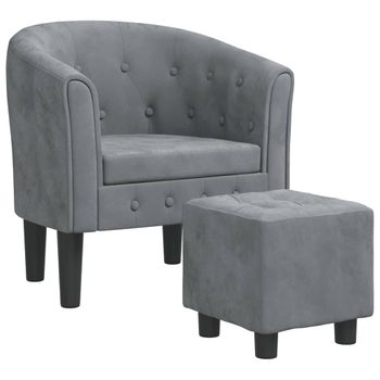 Sillón Con Taburete Terciopelo Gris Oscuro Vidaxl