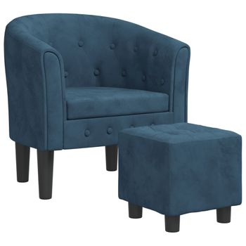 Sillón Con Taburete Terciopelo Azul Oscuro Vidaxl