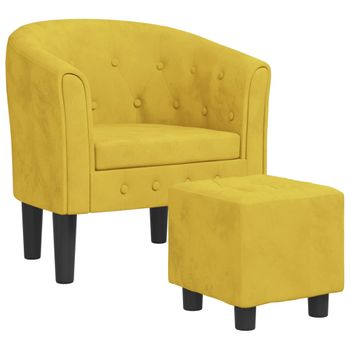 Sillón Con Taburete Terciopelo Amarillo Vidaxl