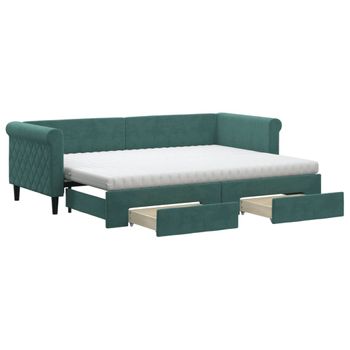 Sofá Cama Nido Con Cajones Terciopelo Verde Oscuro 80x200 Cm Vidaxl