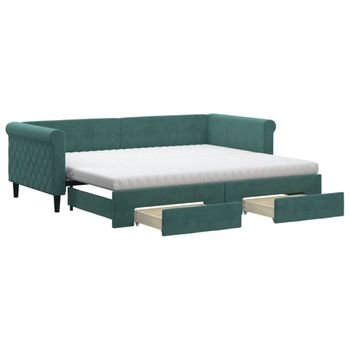 Sofá Cama Nido Con Cajones Terciopelo Verde Oscuro 90x200 Cm Vidaxl