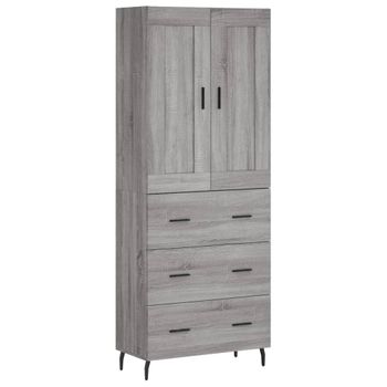 Aparador Alto Madera Contrachapada Gris Sonoma 69,5x34x180 Cm Vidaxl