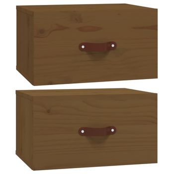 Mesita De Noche De Pared 2 Uds Marrón Miel 40x29,5x22 Cm Vidaxl