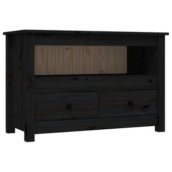 Mueble De Tv De Madera Maciza De Pino Negro 79x35x52 Cm Vidaxl