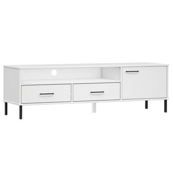 Mueble De Tv Con Patas De Metal Oslo Madera Maciza Pino Blanco Vidaxl