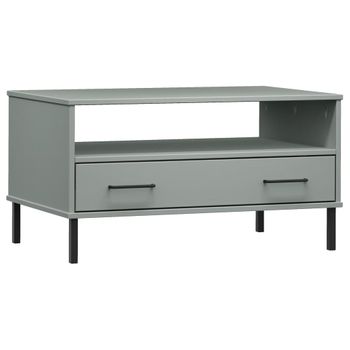 Mesa De Centro Patas Metal Oslo Madera Maciza Gris 85x50x45 Cm Vidaxl