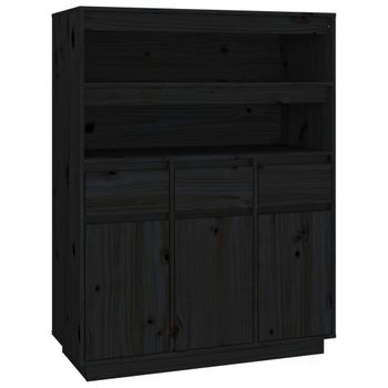 Aparador Alto De Madera Maciza De Pino Negro 89x40x116,5 Cm Vidaxl