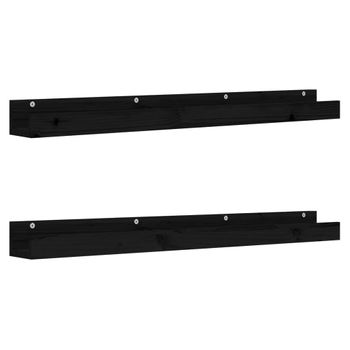 Estantes De Pared 2 Uds Madera Maciza De Pino Negro 110x12x9 Cm Vidaxl