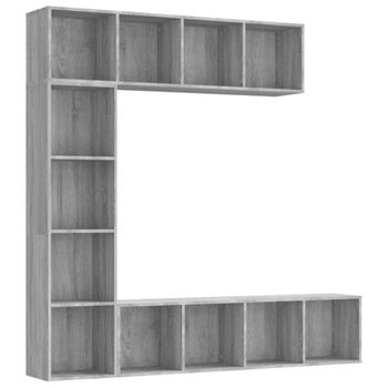 Set De Estantería/mueble Tv 3 Pzas Gris Sonoma 180x30x180 Cm Vidaxl