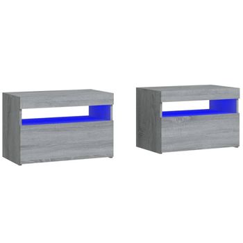 Mesitas De Noche Con Luces Led 2 Uds Gris Sonoma 60x35x40 Cm Vidaxl