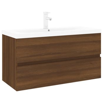 Mueble De Baño Con Lavabo Madera Contrachapada Marrón Roble Vidaxl