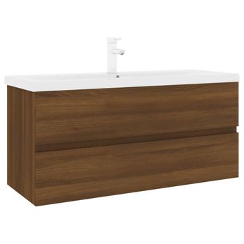 Mueble De Baño Con Lavabo Madera Contrachapada Marrón Roble Vidaxl