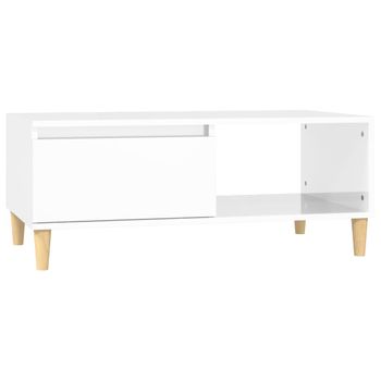 Mesa De Centro Madera Contrachapada Blanco Brillo 90x50x36,5 Cm Vidaxl