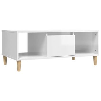 Mesa De Centro Madera Contrachapada Blanco Brillo 90x50x36,5 Cm Vidaxl