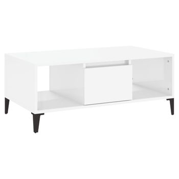 Mesa De Centro Madera Contrachapada Blanco Brillo 90x50x36,5 Cm Vidaxl