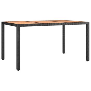 Mesa De Jardín Ratán Pe Negro Y Superficie Madera Maciza Acacia Vidaxl