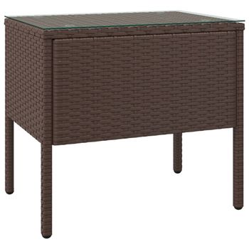 Mesa Auxiliar Vidrio Templado Ratán Sintético Marrón 53x37x48cm Vidaxl