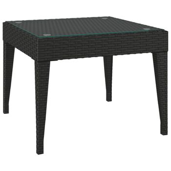 Mesa Auxiliar Vidrio Templado Ratán Sintético Negro 50x50x38 Cm Vidaxl