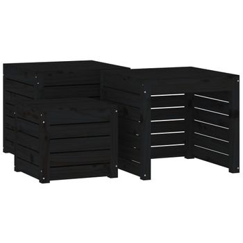 Set De Cajas De Jardín 3 Piezas Madera Maciza De Pino Negro Vidaxl