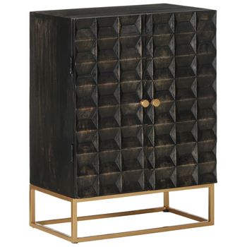 Aparador De Hierro Y Madera Maciza De Mango Negro 55x34x75 Cm Vidaxl