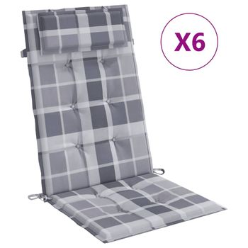 Cojines De Silla Respaldo Alto 6 Uds Tela Oxford A Cuadros Gris Vidaxl