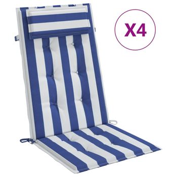 Cojines Silla Respaldo Alto 4 Uds Tela Oxford Rayas Azul Blanco Vidaxl