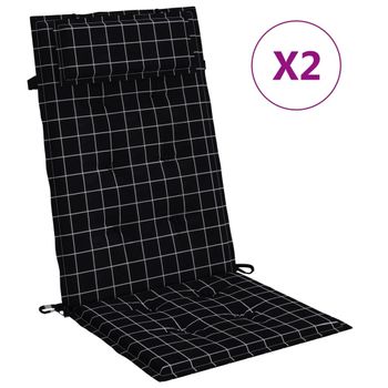 Cojines Silla Respaldo Alto 2 Uds Tela Oxford A Cuadros Negro Vidaxl