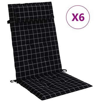 Cojines Silla Respaldo Alto 6 Uds Tela Oxford A Cuadros Negro Vidaxl