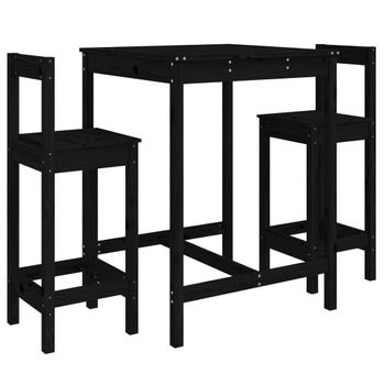 Set De Mesa Y Taburetes Altos Jardín 3 Pzas Madera Pino Negro Vidaxl