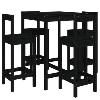 Set De Mesa Y Taburetes Altos Jardín 5 Piezas Madera Pino Negro Vidaxl