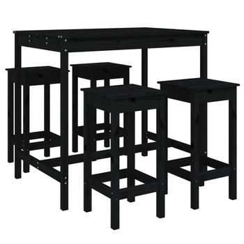 Set De Mesa Y Taburetes Altos Jardín 5 Piezas Madera Pino Negro Vidaxl