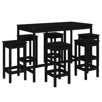 Set De Mesa Y Taburetes Altos Jardín 7 Piezas Madera Pino Negro Vidaxl